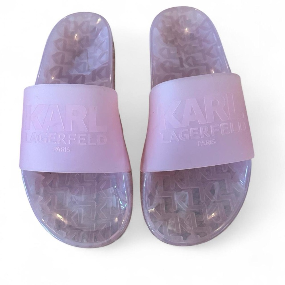 KARL LAGERFELD Tayla Transparent Pink Rubber Jelly Slides Sandals 10 NWOT